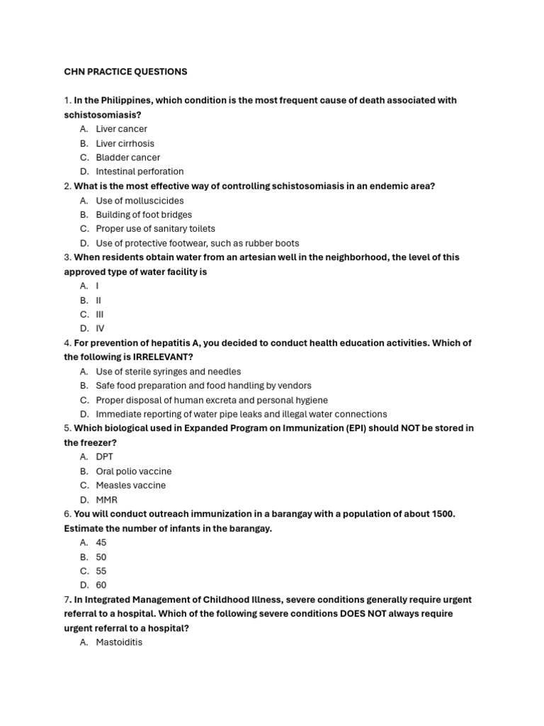CHN Practice Questions | PDF | Hiv/Aids | Infection