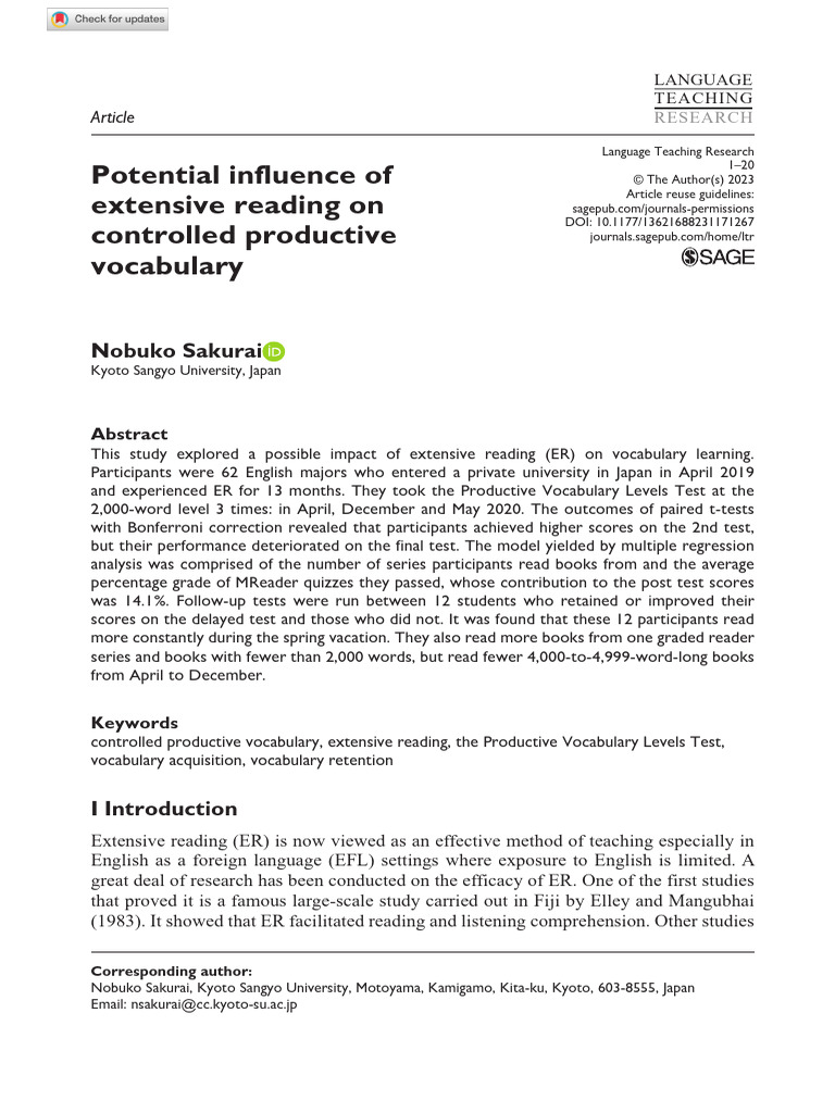 Extensive Reading's Impact on Vocabulary | PDF | Vocabulary | English ...