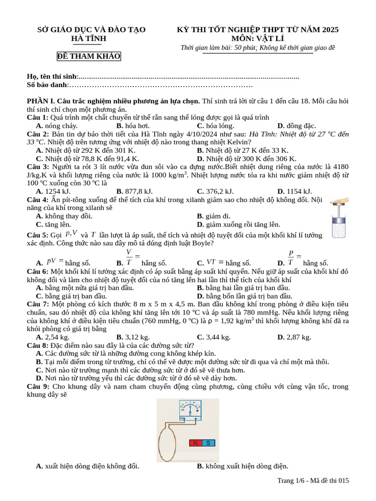 015 - Vat Li - de Tham Khao TN 2025 | PDF