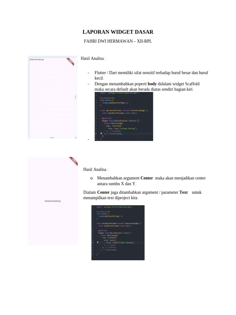 Analisis Widget Dasar Flutter | PDF