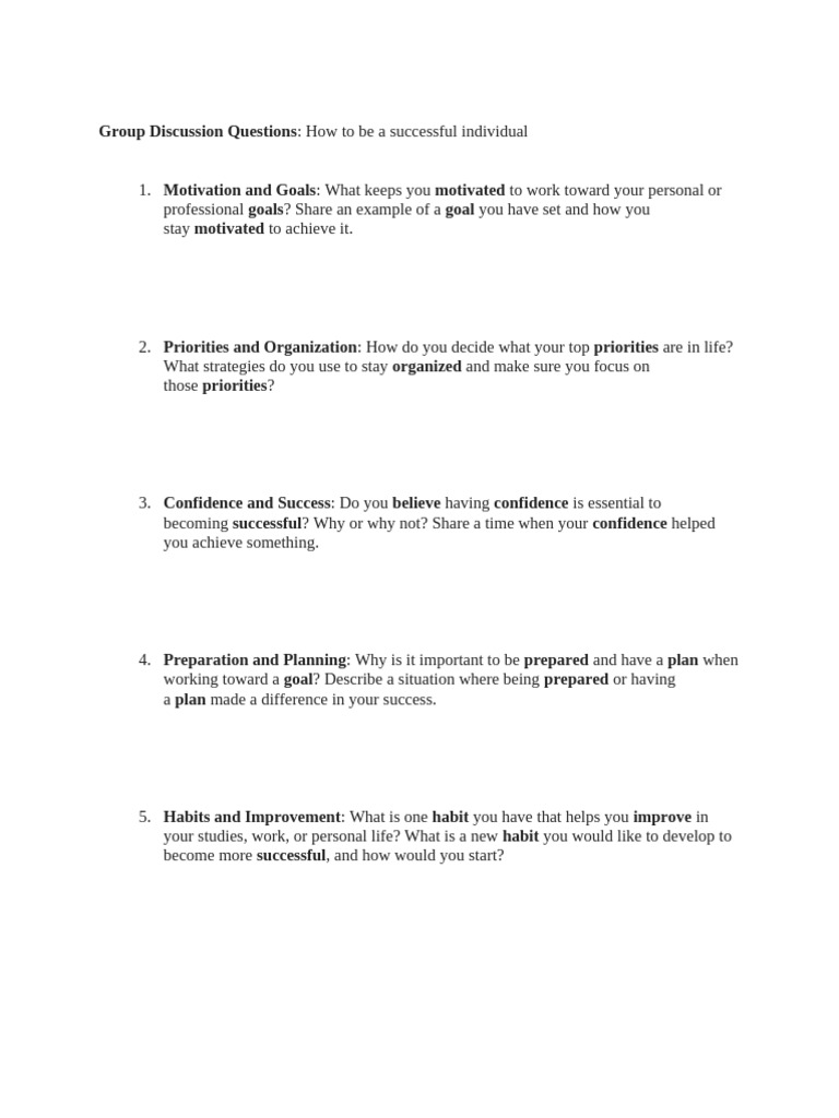 Group Discussion Questions | PDF