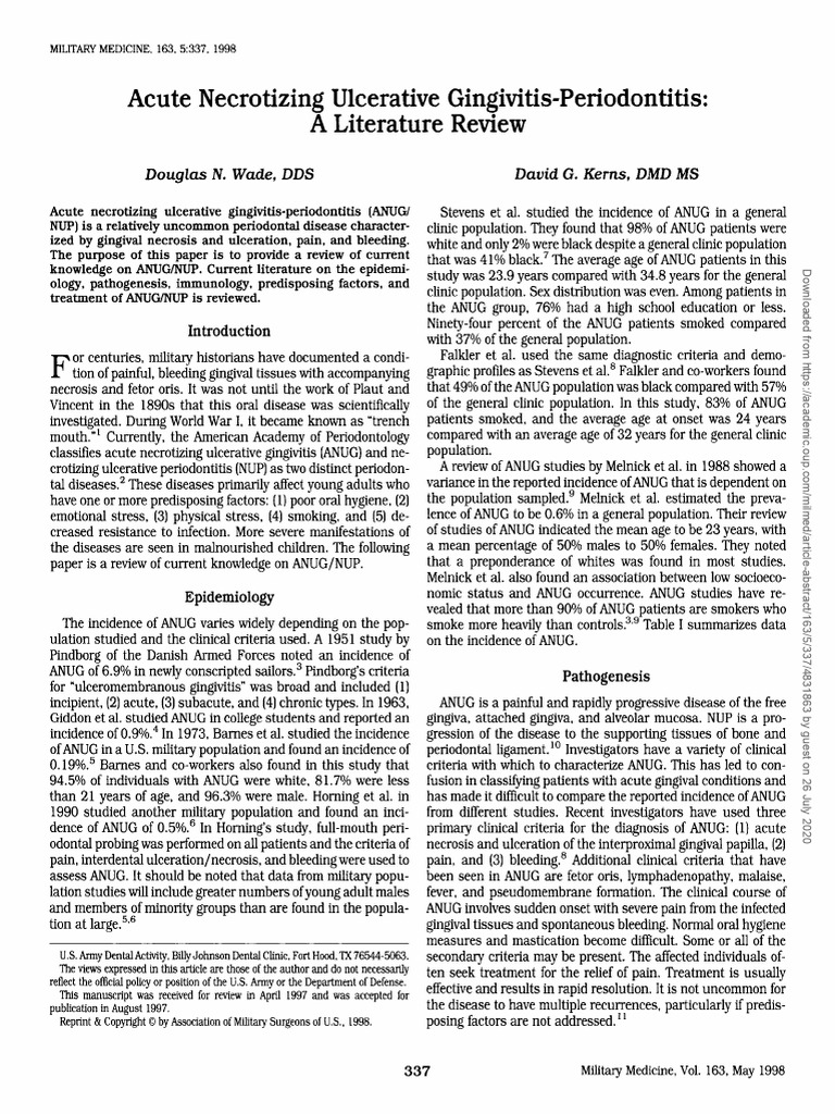 Douglas N Wade Acute Necrotizing Ulcerative Gingivitis | PDF | Diseases ...