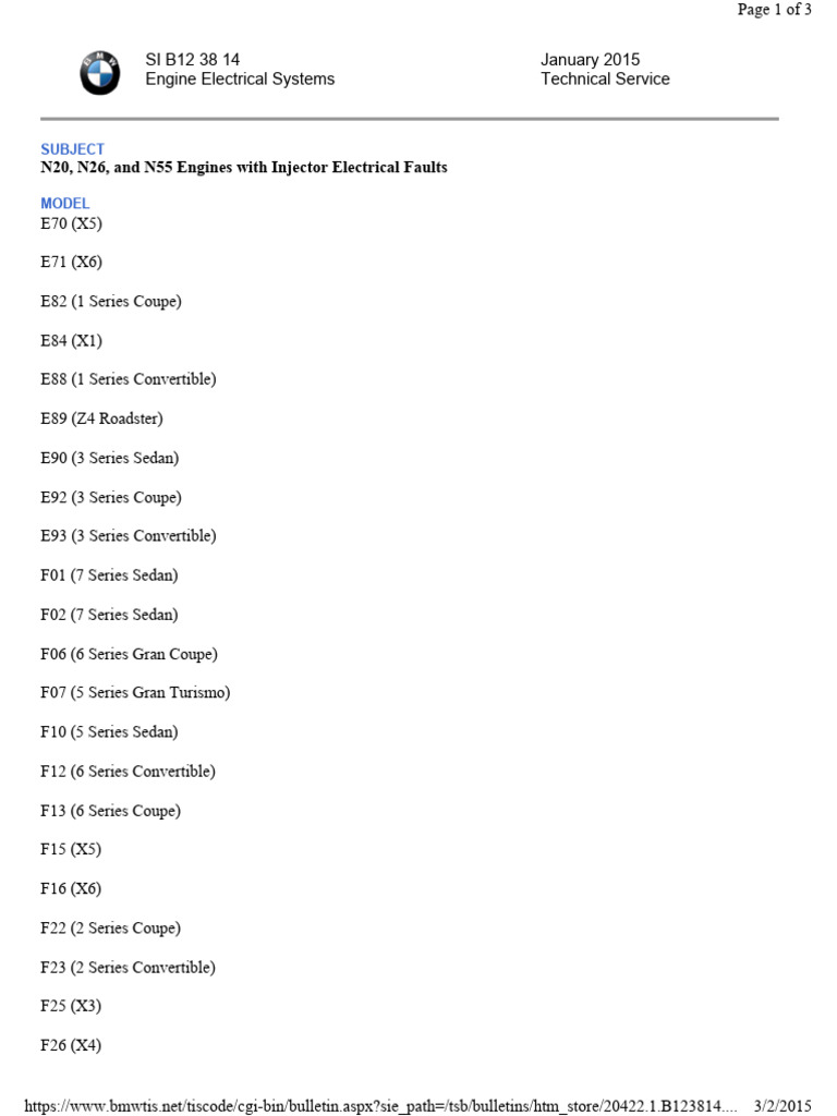 N20, N26, N55 Injector Faults Guide | PDF | Motor Vehicle | Sedans