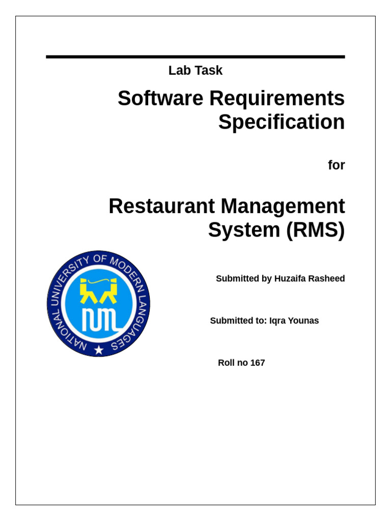 Restaurant Management System SRS Document | PDF | Databases | Point Of Sale