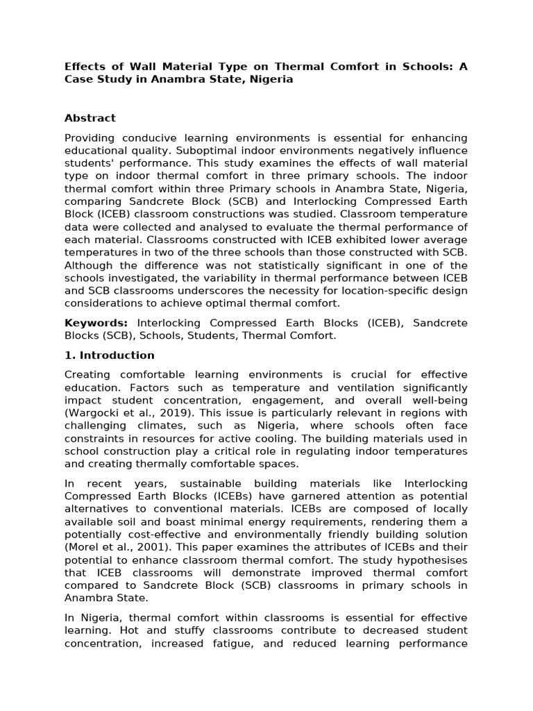 Thermal Comfort in Nigerian Schools: ICEB vs SCB | PDF | Green Building ...