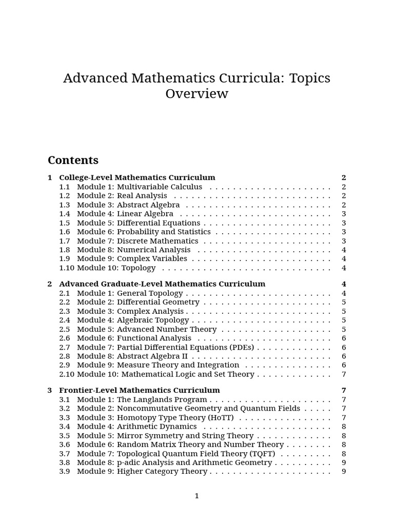 Advanced Mathematics Curriculum Overview | PDF | Mathematical Analysis ...