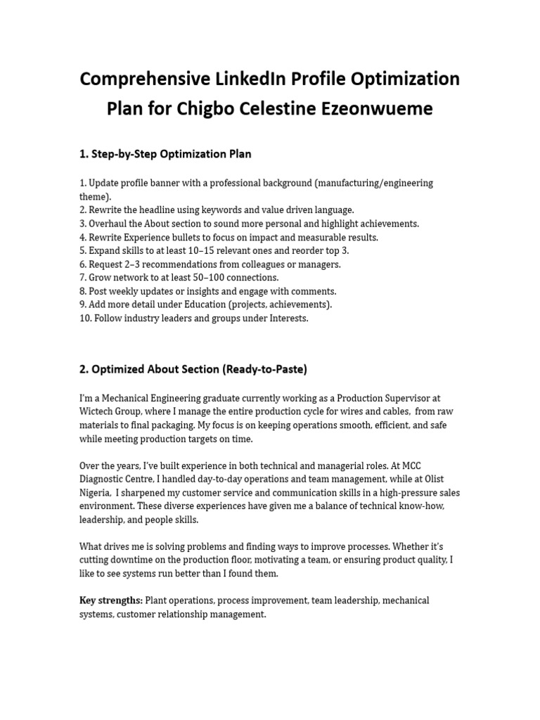 LinkedIn Profile Optimization Guide | PDF | Linked In | Business