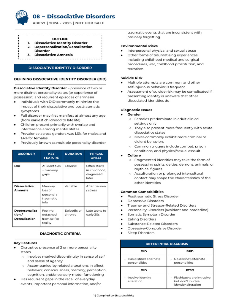 08 AbPsy - Dissociative Disorders | PDF | Dissociation (Psychology ...