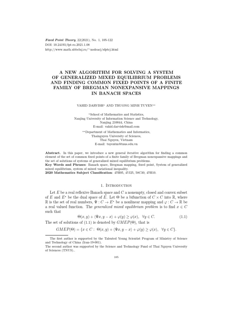 New Algorithm for Mixed Equilibrium Problems | PDF | Geometry ...
