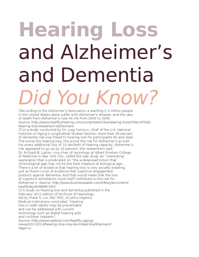 Dementia and Hearing Loss PDF
