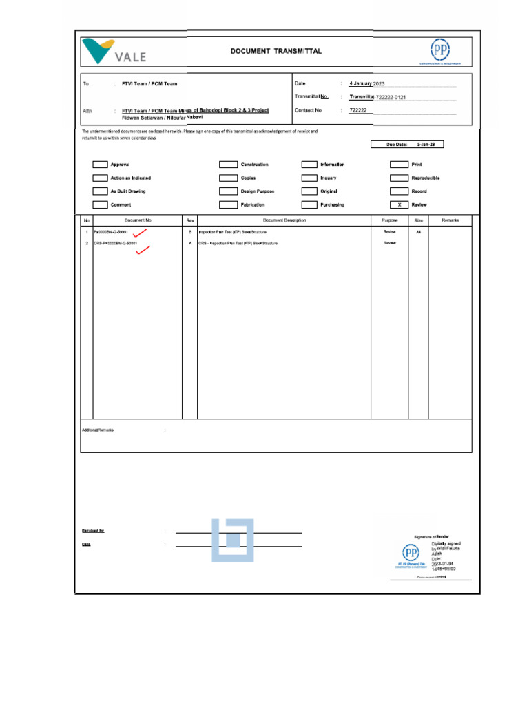 Transmittal 722222 0121 Signed | PDF