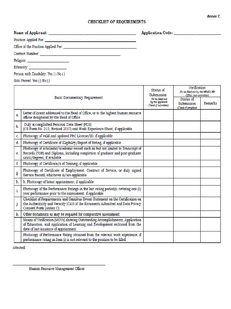 Checklist of Requirements | PDF