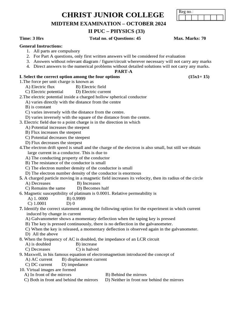 Physics Midterm Exam II PUC 2024 | PDF | Magnetic Field | Inductance