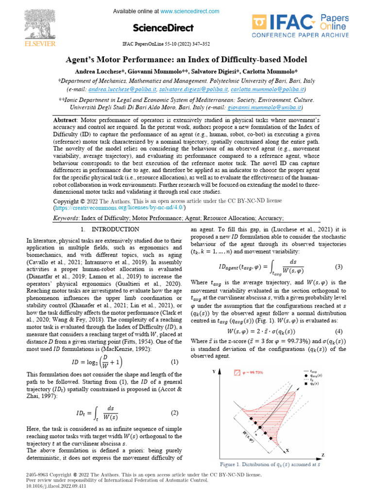Agent S Motor Performance An Index of Difficulty Based 2022 IFAC ...