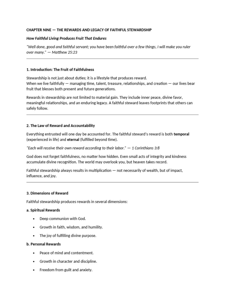 Chapter Nine - The Rewards and Legacy of Faithful Stewardship | PDF ...