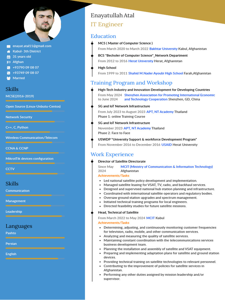 Enayatullah Atal: IT Engineer Profile | PDF | Voice Over Ip | Computer ...