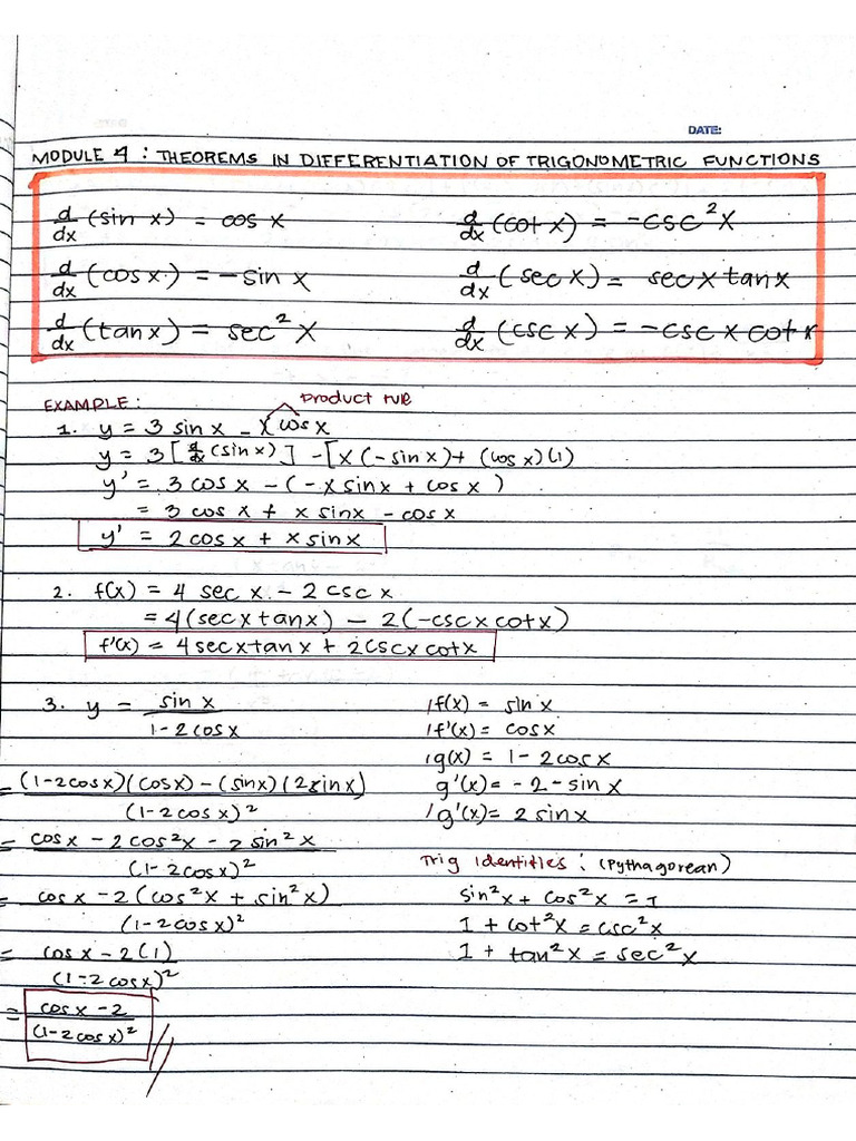 DC - Differentiation of Trigonometric Functions | PDF