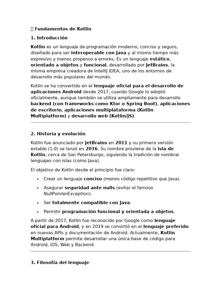 Fundamentos de Kotlin: Guía Completa | PDF | Java (lenguaje de ...