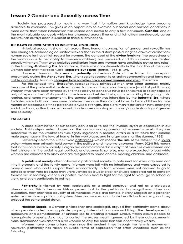 Gender and Sexuality Through History | PDF | Patriarchy | Feminism