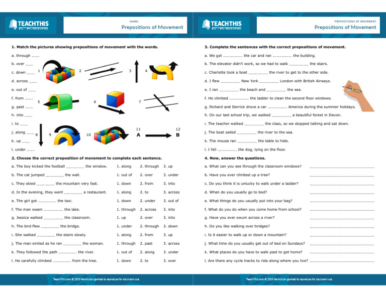 Prepositions of Movement Exercises | PDF