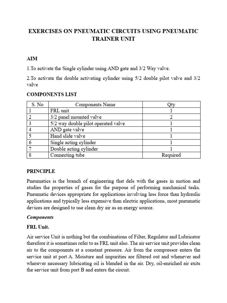 Pneumatic Circuit Exercises Guide | PDF | Valve | Pneumatics