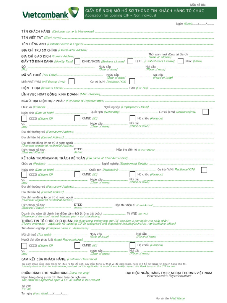 Form 01a - Mau Giay de Nghi Mo Ho So Thong Tin KHTC | PDF