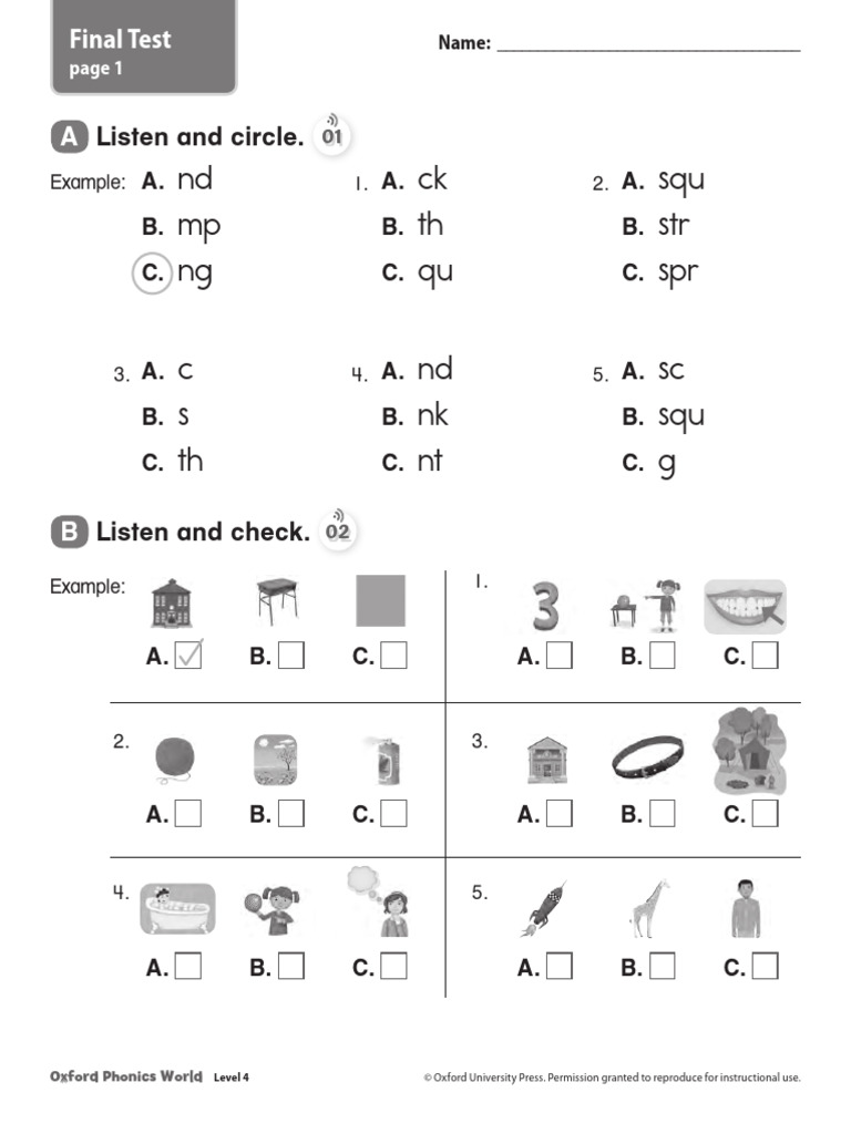 Oxford Phonics World Level 4 Test | PDF