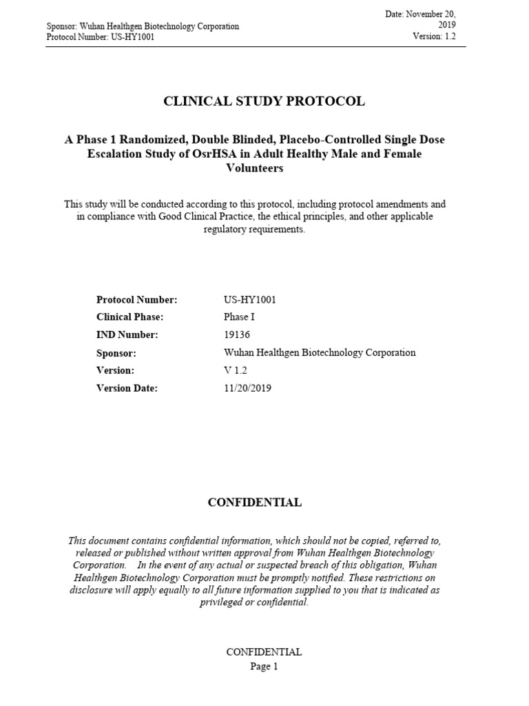 Phase 1 Study Protocol for OsrHSA | PDF | Phases Of Clinical Research ...