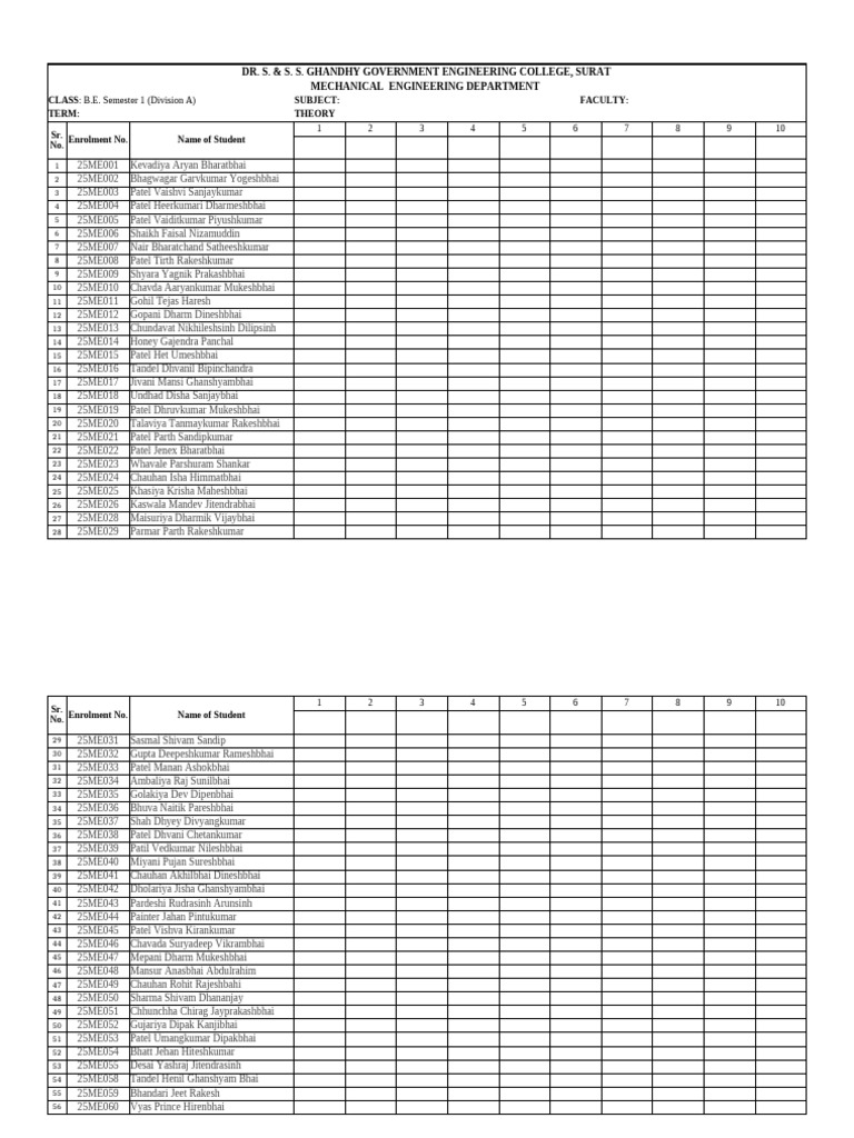 Mechanical Engineering Student List | PDF