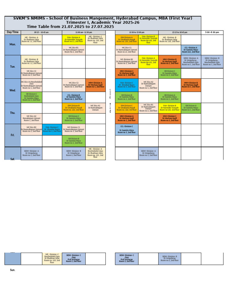 NMIMS Hyderabad MBA Timetable 2025-26 | PDF | Economies | Business