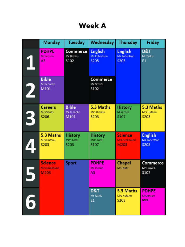 Weekly Class Schedule Overview | PDF