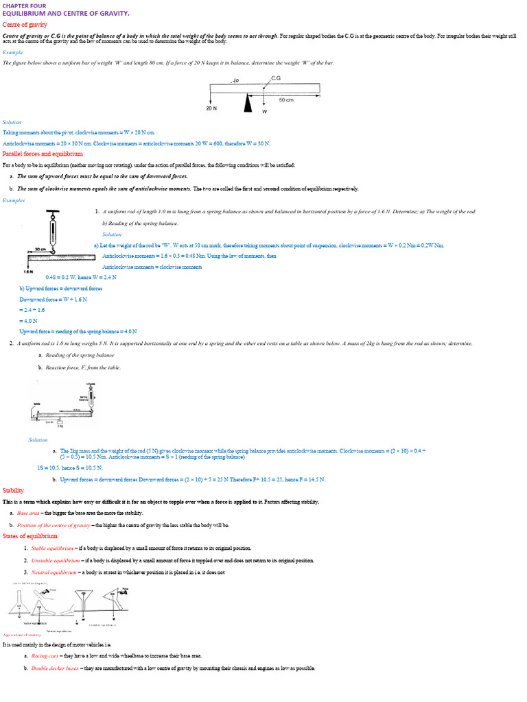 Equilibrium and Centre of Gravity Explained | PDF | Force | Center Of Mass