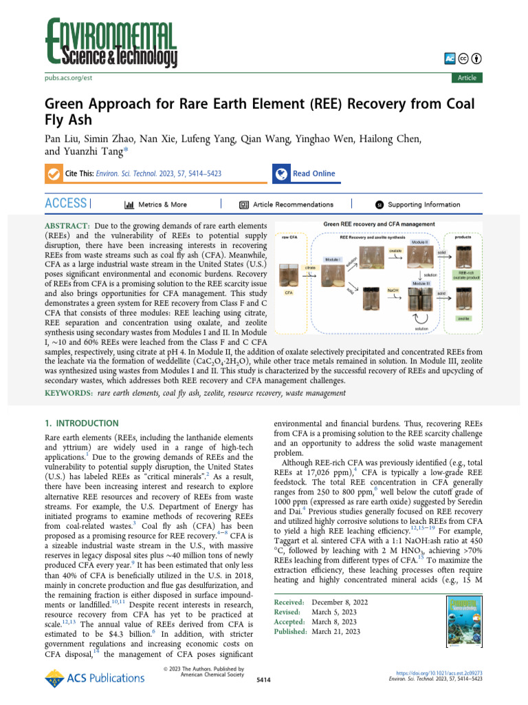 Green REE Recovery from Coal Fly Ash | PDF | Waste | Waste Management