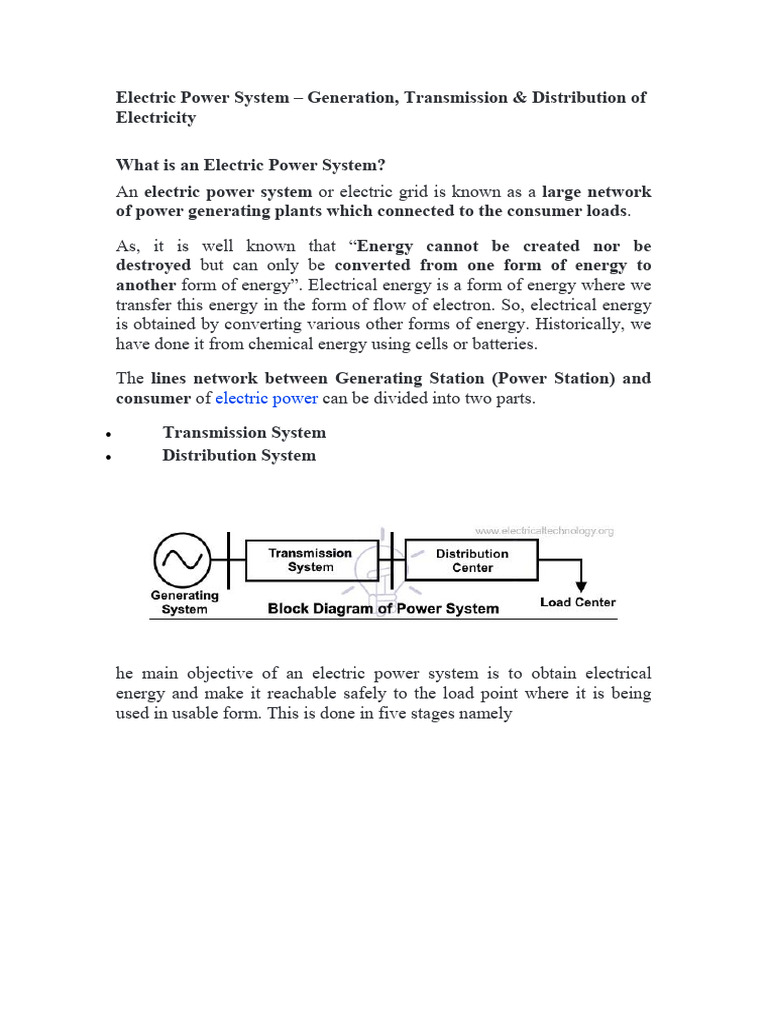 Electric Power System Overview: Generation to Distribution | PDF ...