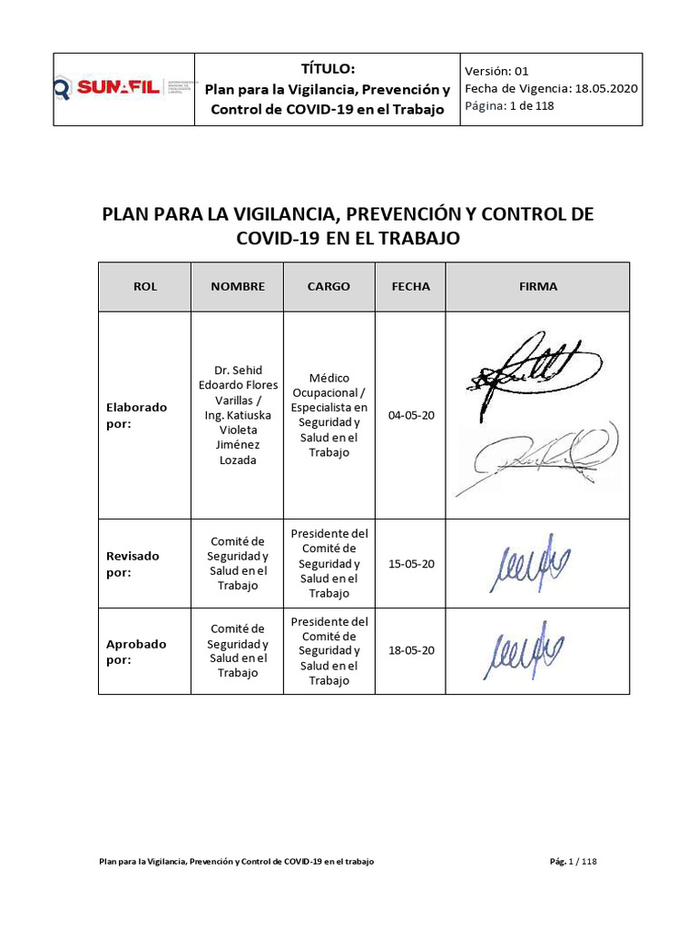 Plan de Control COVID-19 en el Trabajo | PDF | Lavado de manos | Limpieza