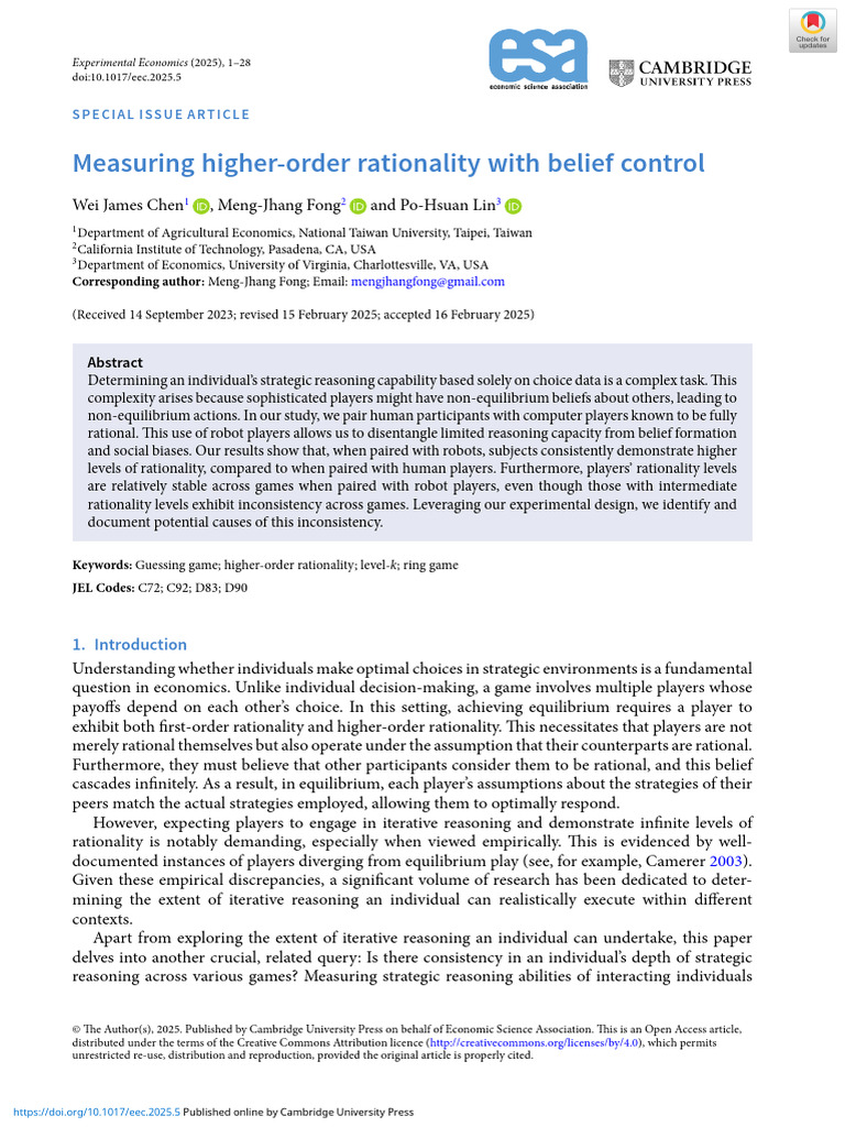 Measuring Higher-Order Rationality in Games | PDF | Rationality | Reason