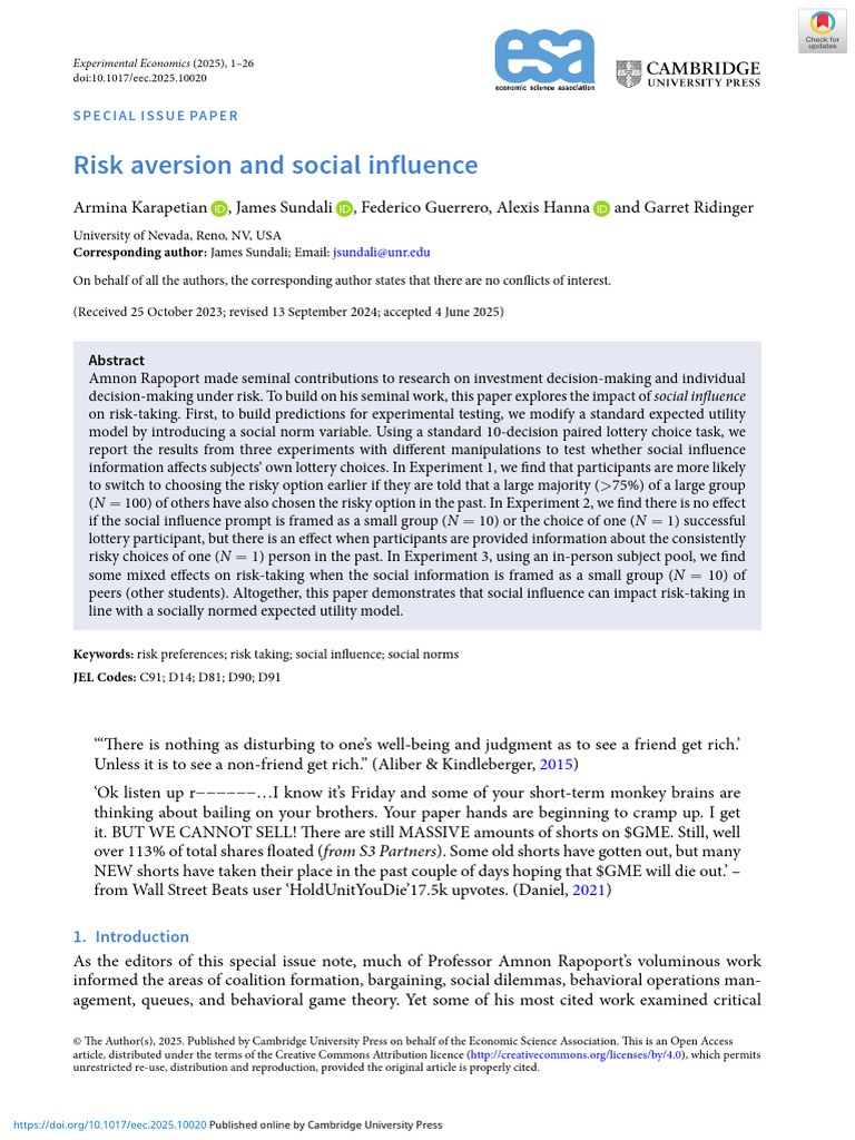 Social Influence on Risk Aversion | PDF | Framing (Social Sciences) | Risk