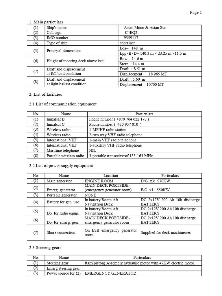 Container Ship Specifications and Facilities | PDF | Anchor | Very High ...
