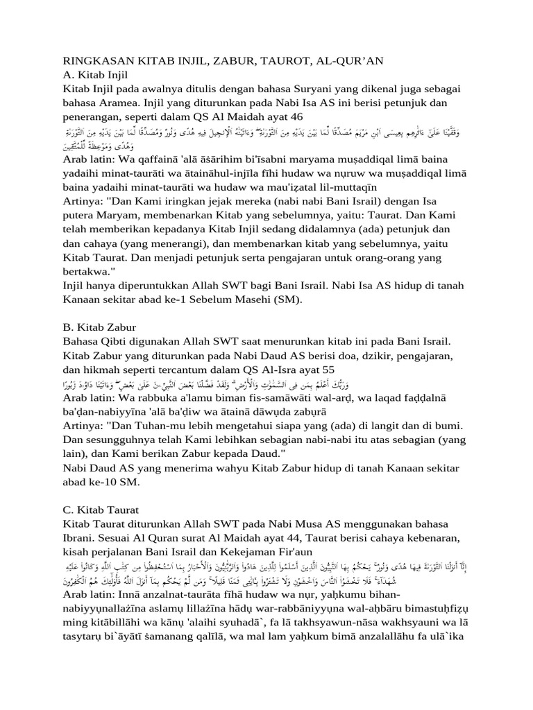 Kitab Injil, Zabur, Taurat, dan Al-Qur'an | PDF