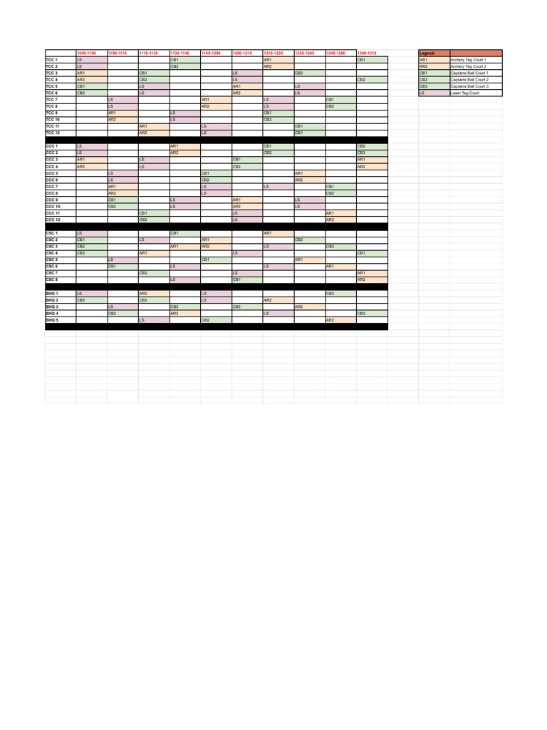 Archery and Laser Tag Schedule | PDF | Cell Biology | Neurophysiology