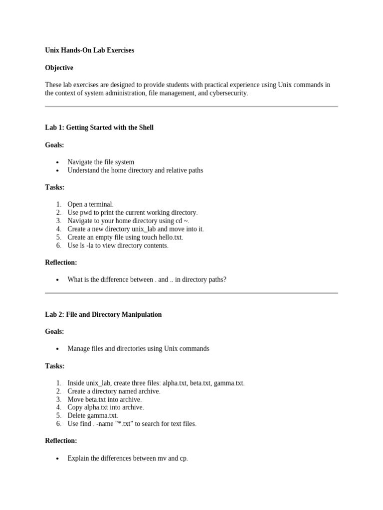 Unix Command Lab Exercises for Beginners | PDF | Computer File | File ...