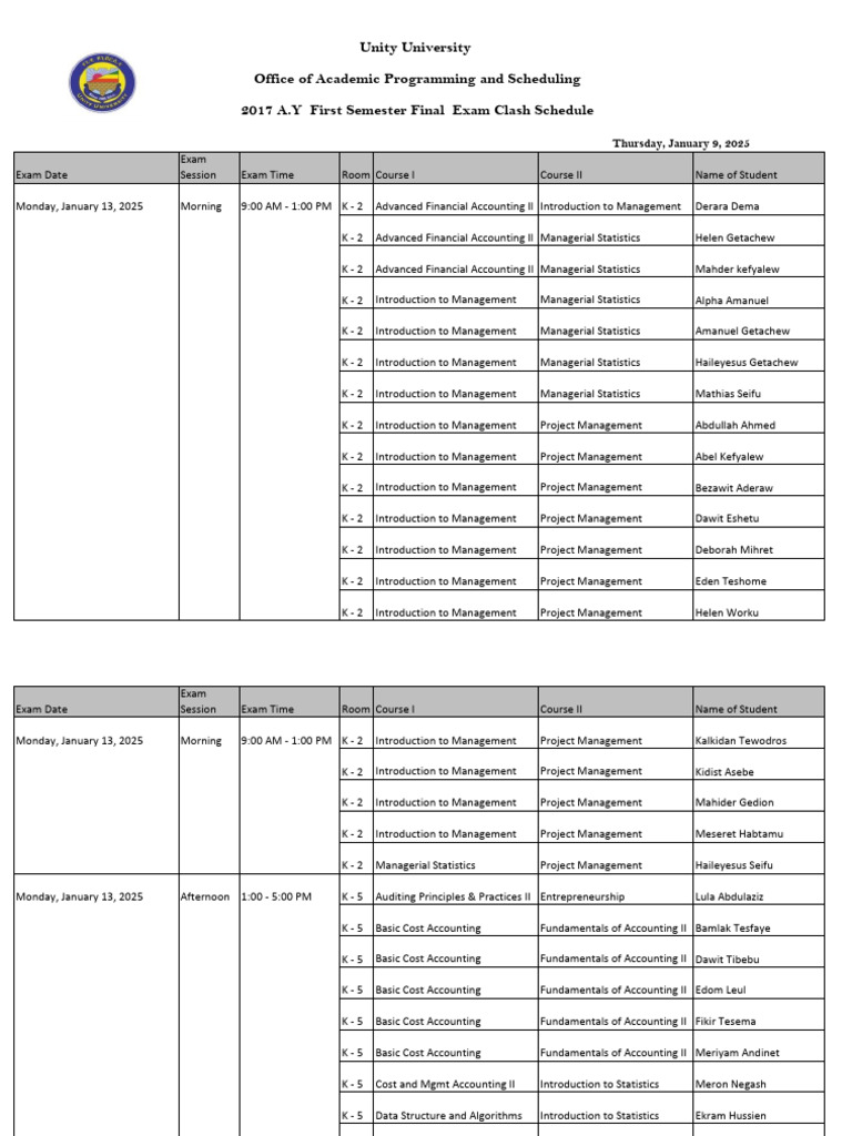 2025 Final Exam Schedule Overview | PDF | Business | Economies