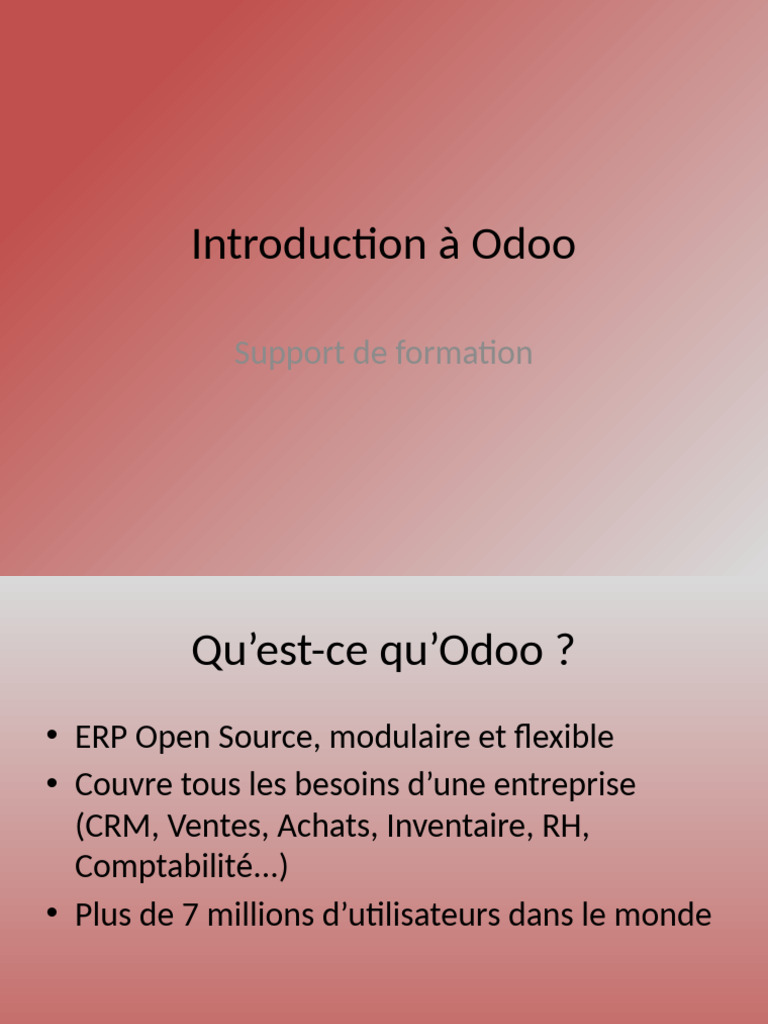 Introduction à Odoo : Guide de Formation | PDF