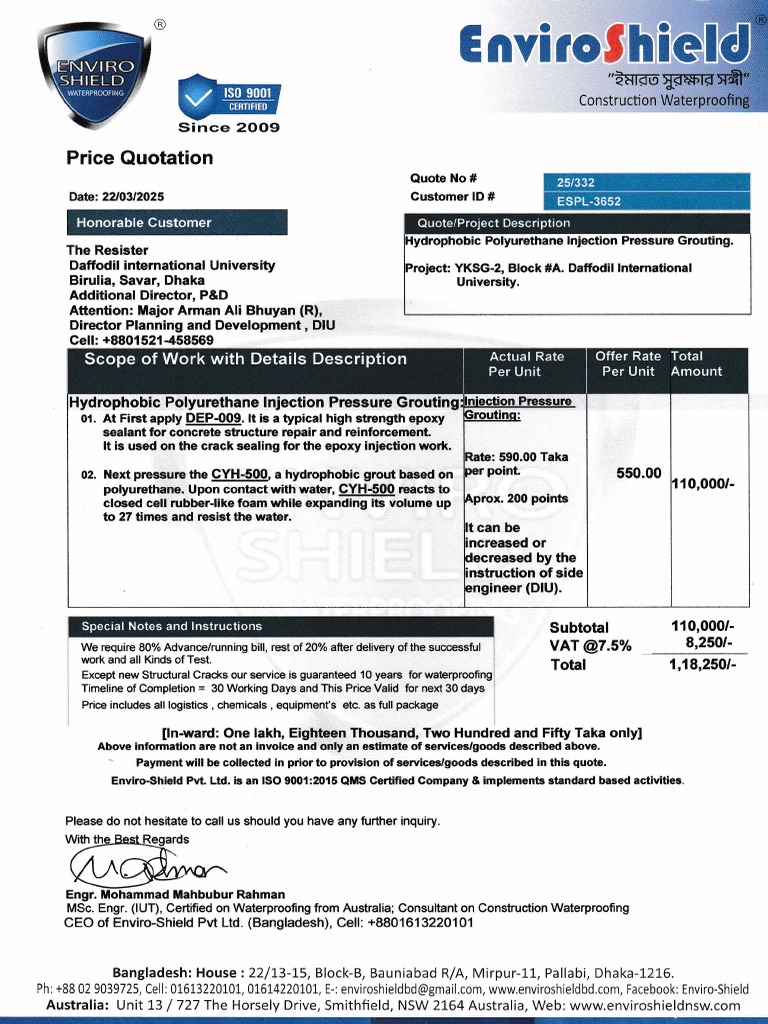 Waterproofing Service Estimate Quote | PDF | Building Materials