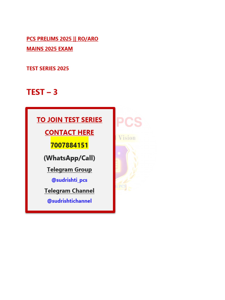 Uppsc Prelims Exam 2026 Mock Test-3 | PDF