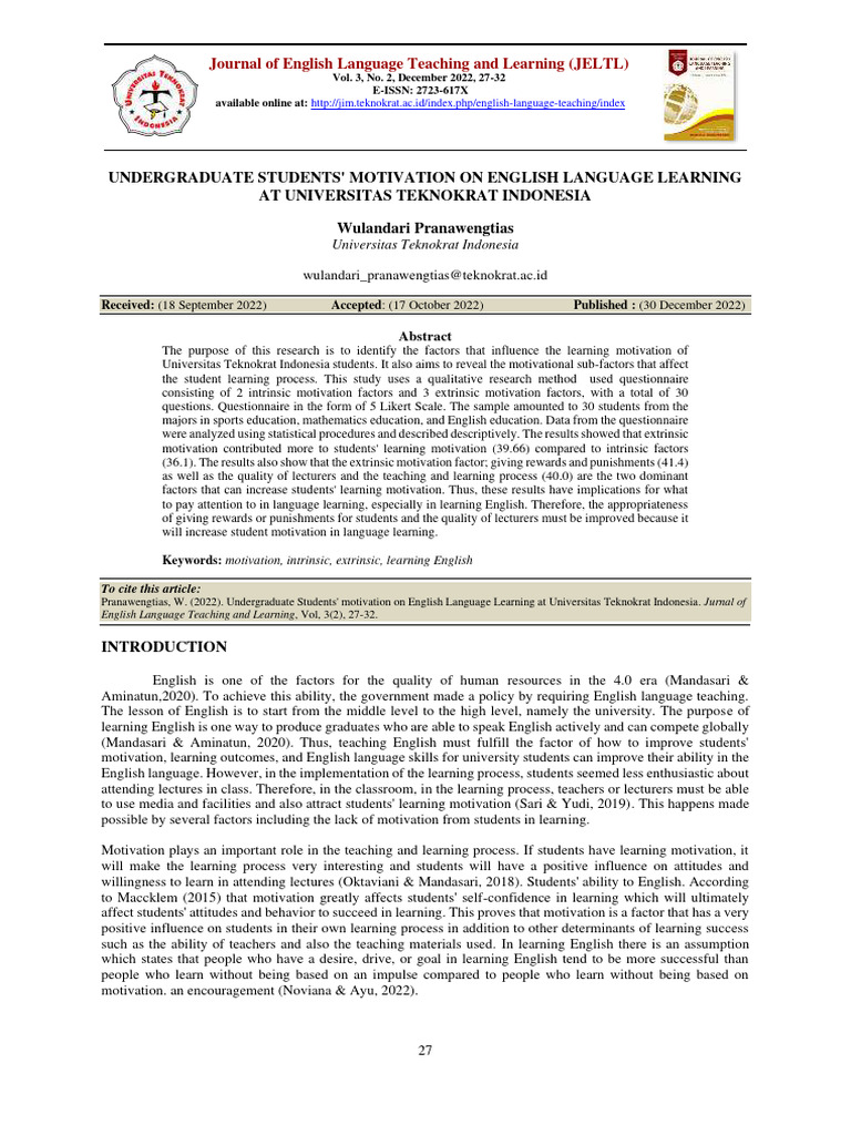 Student Motivation in English Learning | PDF | Motivation | Motivational