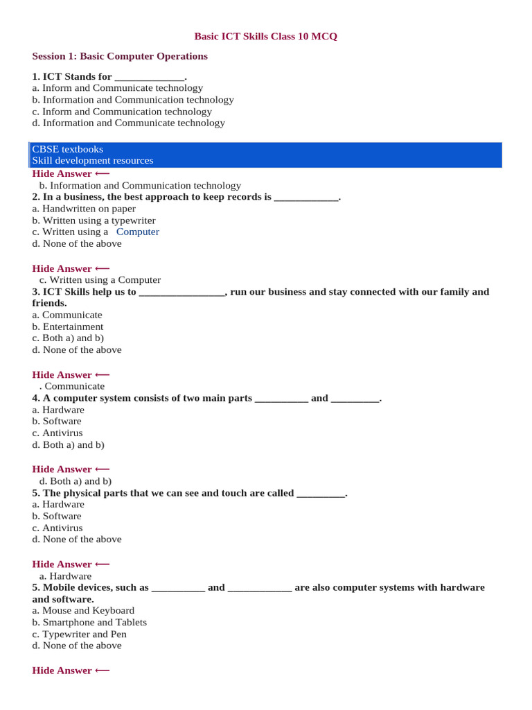 3 A Basic ICT Skills Class 10 Notes | PDF | Computer Virus | Computer File