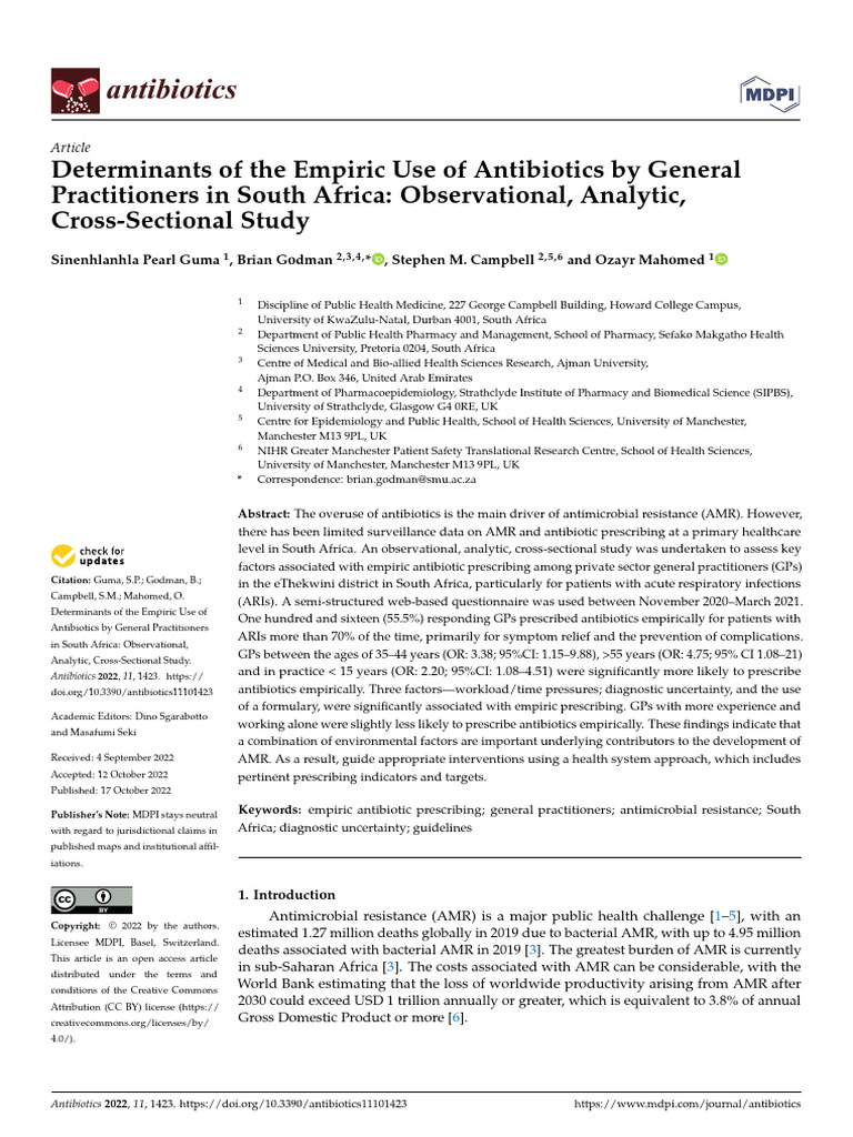 Determinants of The Empiric Use of Antibiotics by South Africa by GP ...