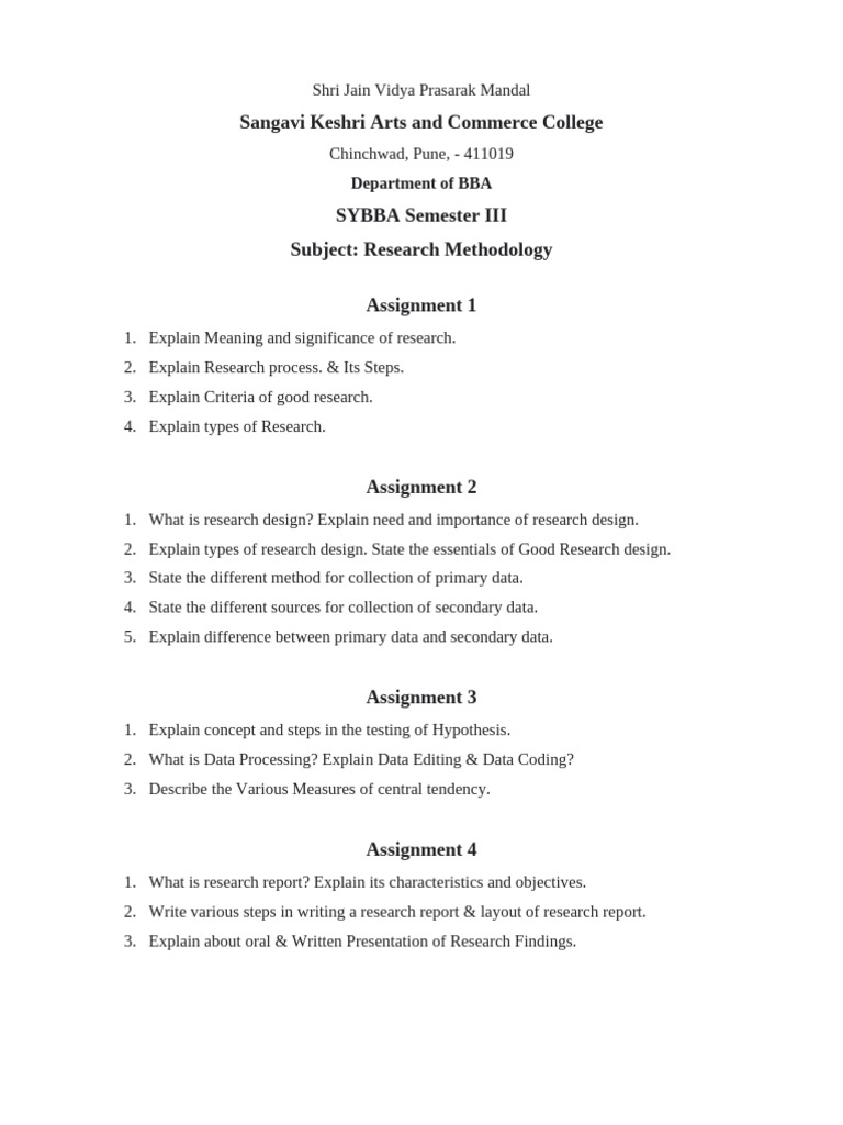 SYBBA Research Methodology Assignment | PDF