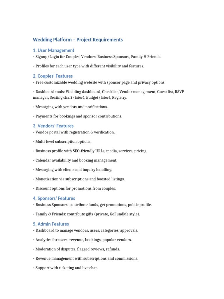 Comprehensive Wedding Platform Requirements | PDF | Computing | World ...